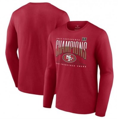 Men San Francisco 49ers Scarlet 2023 NFC Champions Hometown Not Done Long Sleeve T Shirt