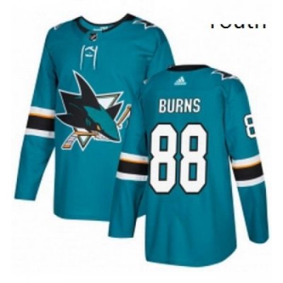 Youth Adidas San Jose Sharks 88 Brent Burns Authentic Teal Green Home NHL Jersey