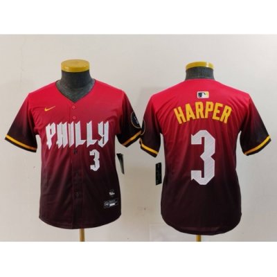 Youth Philadelphia Phillies 3 Bryce Harper Red 2024 City Connect Limited Stitched Baseball Jersey 6