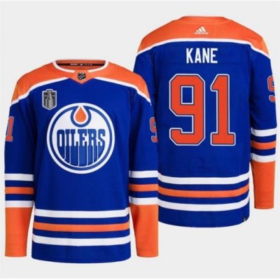 Men Edmonton Oilers 91 Evander Kane Royal 2024 Stanley Cup Final Patch Stitched Jersey