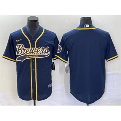 Men Milwaukee Brewers Blank Navy Cool Base Stitched Jersey