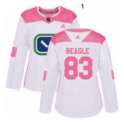 Womens Adidas Vancouver Canucks 83 Jay Beagle Authentic White Pink Fashion NHL Jersey