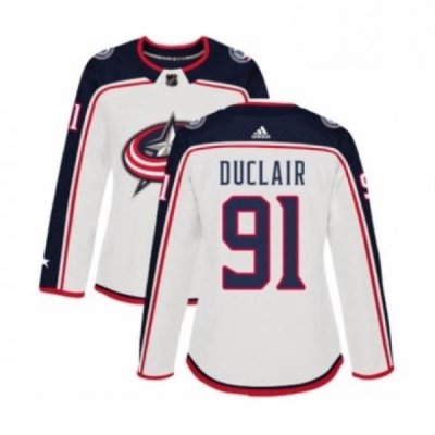 Womens Adidas Columbus Blue Jackets 91 Anthony Duclair Authentic White Away NHL Jersey