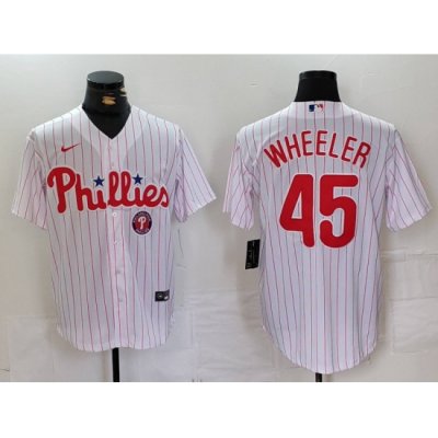 Men Philadelphia Phillies 45 Zack Wheeler White Cool Base Stitched Jersey 1