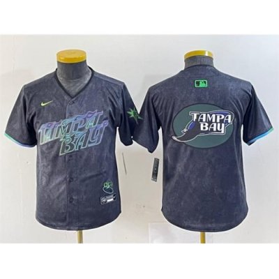 Youth Tampa Bay Rays Team Big Logo Charcoal 2024 City Connect Limited Stitched Baseball Jersey