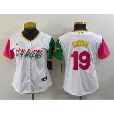 Women San Diego Padres 19 Tony GWynn 2022 White City Connect Cool Base Stitched Baseball Jersey