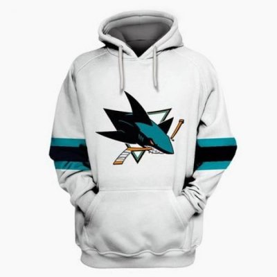 Men San Jose Sharks White All Stitched Hooded Sweatshirt