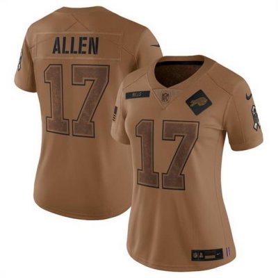 Women Buffalo Bills 17 Josh Allen 2023 Brown Salute To Service Limited Stitched Football Jersey  Run Small