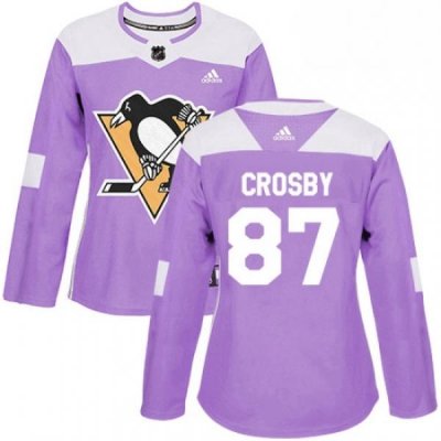 Womens Adidas Pittsburgh Penguins 87 Sidney Crosby Authentic Purple Fights Cancer Practice NHL Jersey