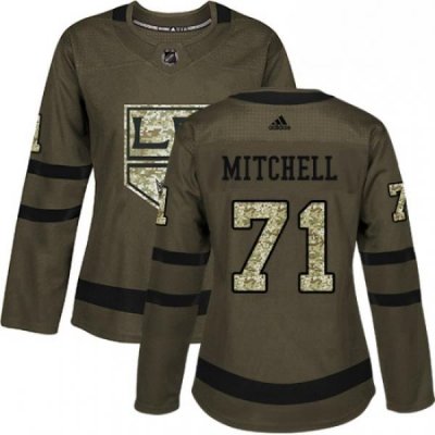 Womens Adidas Los Angeles Kings 71 Torrey Mitchell Authentic Green Salute to Service NHL Jersey