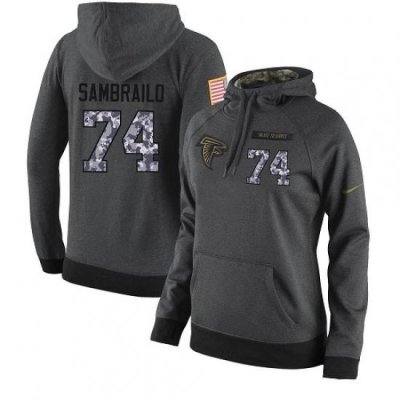 NFL Womens Nike Atlanta Falcons 74 Ty Sambrailo Stitched Black Anthracite Salute to Service Player Performance Hoodie