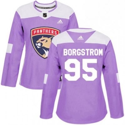 Womens Adidas Florida Panthers 95 Henrik Borgstrom Authentic Purple Fights Cancer Practice NHL Jersey