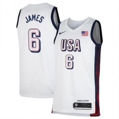 Men USA Basketball 6 LeBron James White 2024 Swingman Stitched Jersey