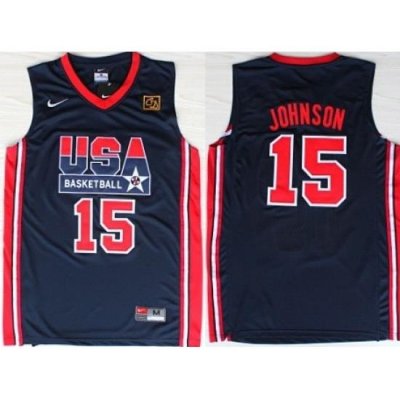 1992 Olympics Team USA 15 Magic Johnson Navy Blue Swingman Jersey