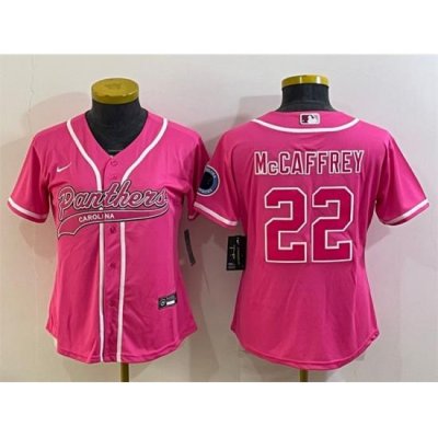 Women Carolina Panthers 22 Christian McCaffrey Pink With Patch Cool Base Stitched Baseball Jersey