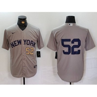 Men New York Yankees 52 CC Sabathia Grey Cool Base Stitched Baseball Jersey 1