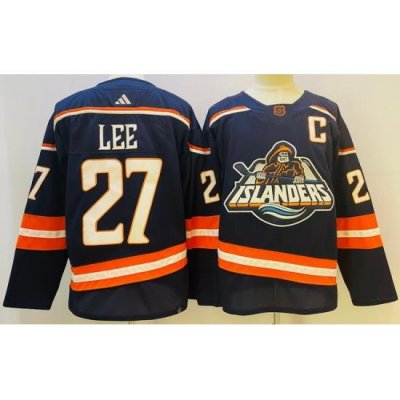 Men's New York Islanders #27 Anders Lee 2022 Navy Reverse Retro 2.0 Stitched Jersey