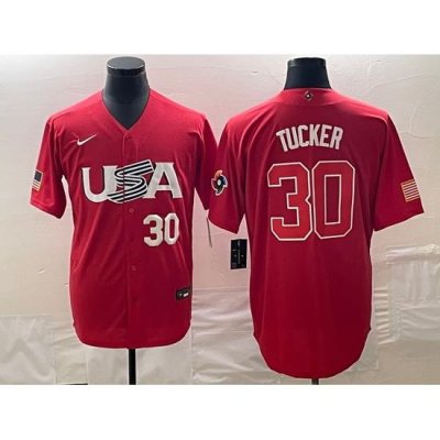 Men's USA Baseball #30 Kyle Tucker Number 2023 Red World Classic With Patch Stitched Jersey2