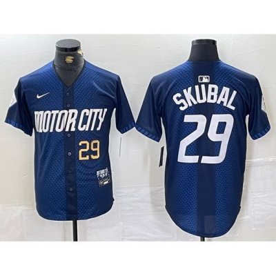 Men Detroit Tigers 29 Tarik Skubal 2024 Navy City Connect Cool Base Stitched Limited jerseys 3