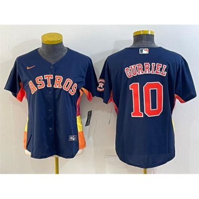 Women Houston Astros 10 Yuli Gurriel Navy With Patch Cool Base Stitched Baseball Jerseys