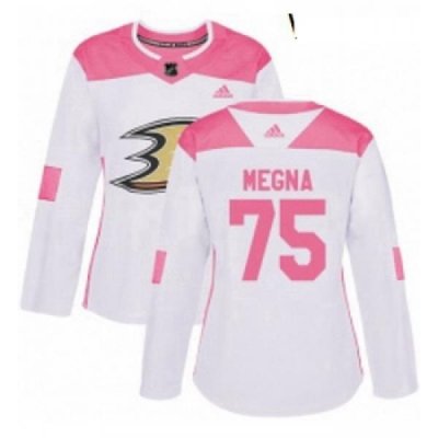 Womens Adidas Anaheim Ducks 75 Jaycob Megna Authentic WhitePink Fashion NHL Jersey