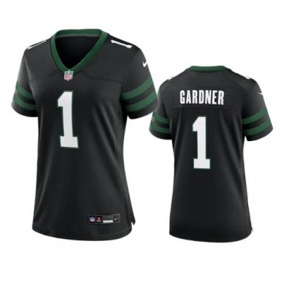 Women New York Jets 1 Sauce Gardner Black 2024 Stitched Football Jersey