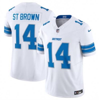 Youth Detroit Lions 14 Amon Ra St  Brown White 2024 F U S E  Vapor Limited Stitched Jersey