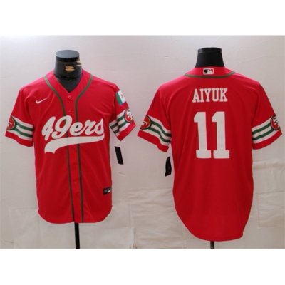 Men San Francisco 49ers 11 Brandon Aiyuk Red With Patch Cool Base Stitched Baseball Jersey