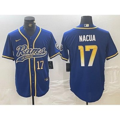 Men Los Angeles Rams 17 Puka Nacua Royal Cool Base Stitched Baseball Jersey 1