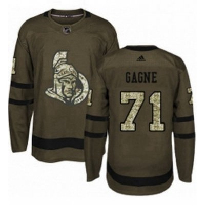 Mens Adidas Ottawa Senators 71 Gabriel Gagne Authentic Green Salute to Service NHL Jersey