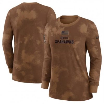 Women Seattle Seahawks Brown 2023 Salute To Service Long Sleeve T Shirt Run Small