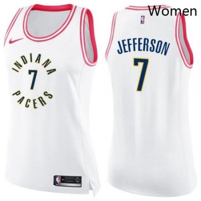 Womens Nike Indiana Pacers 7 Al Jefferson Swingman WhitePink Fashion NBA Jersey