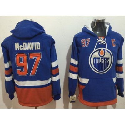 Men Edmonton Oilers 97 Connor McDavid Light Blue Name  26 Number Pullover NHL Hoodie