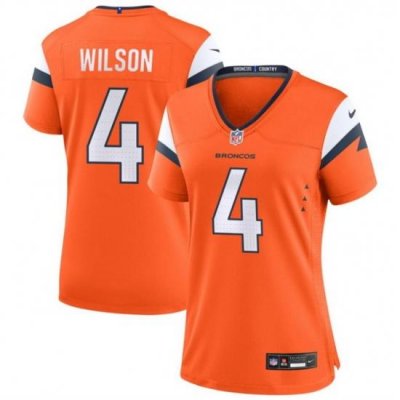 Women Denver Broncos 4 Zach Wilson Orange 2024 Stitched Jersey