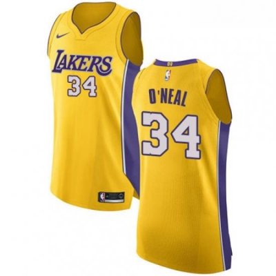 Womens Nike Los Angeles Lakers 34 Shaquille ONeal Authentic Gold Home NBA Jersey Icon Edition