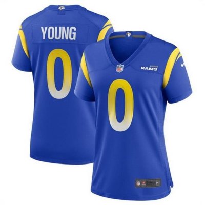 Women Los Angeles Rams 0 Byron Young Blue Stitched Game Jersey  Run Small