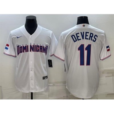 Men Dominican Republic Baseball 11 Rafael Devers 2023 White World Baseball Classic Replica Stitched Jersey