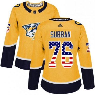 Womens Adidas Nashville Predators 76 PK Subban Authentic Gold USA Flag Fashion NHL Jersey