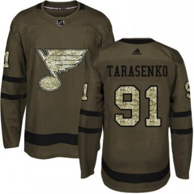 Youth Adidas St Louis Blues 91 Vladimir Tarasenko Premier Green Salute to Service NHL Jersey