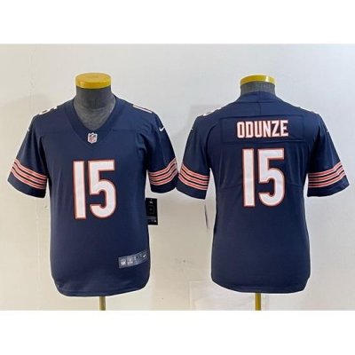 Youth Chicago Bears 15 Rome Odunze Navy 2024 Draft Vapor Stitched Jersey 1