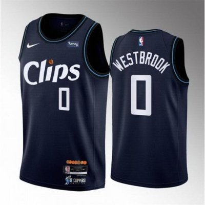 Men Los Angeles Clippers 0 Russell Westbrook Navy 2023 24 City Edition Stitched Jersey