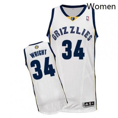 Womens Adidas Memphis Grizzlies 34 Brandan Wright Authentic White Home NBA Jersey