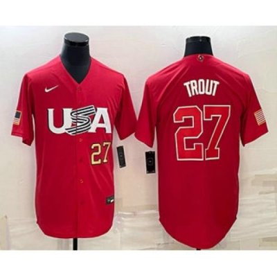 Men USA Baseball #27 Mike Trout Number 2023 Red World Classic Stitched Jersey 1