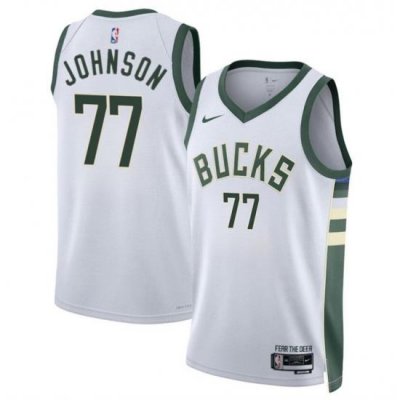 Men Milwaukee Bucks 77 AJ Johnson White 2024 Draft Association Edition Stitched Basketball Jersey