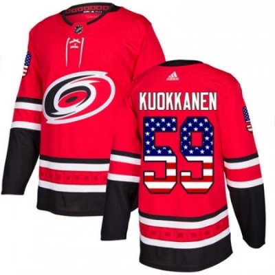 Youth Adidas Carolina Hurricanes 59 Janne Kuokkanen Authentic Red USA Flag Fashion NHL Jersey