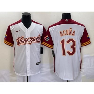 Men's Venezuela Baseball #13 Ronald Acuna Jr 2023 White Red World Classic Stitched Jerseys