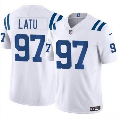 Men Indianapolis Colts 97 Laiatu Latu White 2024 Draft F U S E  Vapor Limited Stitched Football Jersey