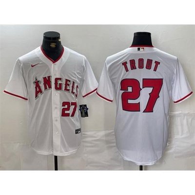 Men Los Angeles Angels 27 Mike Trout White Stitched Baseball Jersey