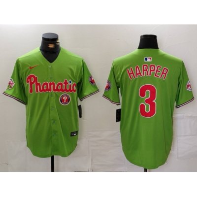 Men Philadelphia Phillies 3 Bryce Harper Green With Patch Stitched Jersey 3