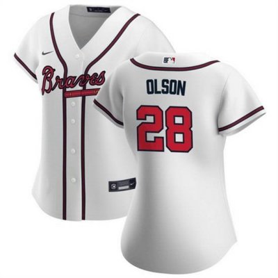 Women Atlanta Braves 28 Matt Olson White Stitched Jersey